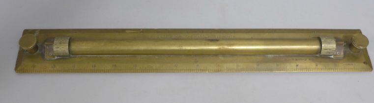 A brass rolling ruler, G Lee & Son, The Hard Portsmouth, original owners stamp, owner H.H.R.