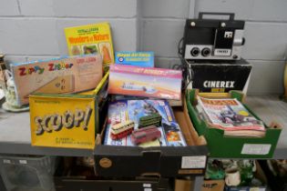 A Cinerex 8mm projector, RAF publications, an Airfix model, annuals, games, etc. **PLEASE NOTE