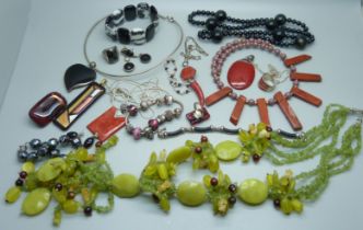 A collection of stone set jewellery including silver mounted