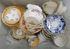 A box of decorative teawares including Royal Worcester Roanoke and Royal Crown Derby **PLEASE NOTE