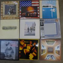 Twelve rock and prog rock LP records including Pink Floyd, Moody Blues, King Crimson and Family