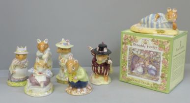 Seven Royal Doulton Brambly Hedge character figures, one with box