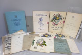 Fifteen items of Nottingham ephemera from the 1800s/1900s including a Hippodrome programme 1921,