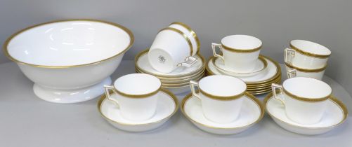 Hammersley Greek Key pattern part tea set, eight cups, saucers, six tea plates, dish and pedestal