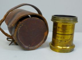 A 19th Century Wray London camera lens in a leather case