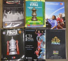 Football memorabilia; Manchester United at Wembley programmes, twenty with FA Cup Finals, League Cup