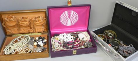 Three cases of costume jewellery