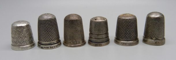 Six silver thimbles, one a/f