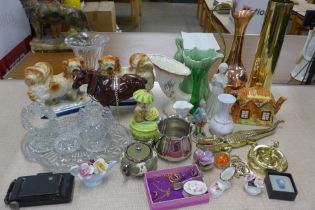 Assorted items, including a brass shell case, a Mappin & Webb bowl, a crocodile nut cracker,