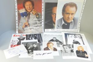 Signed photographs including Britt Ekland, Jeremy Irons, Jo Brand, Robert Newman, etc.