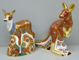 A Royal Crown Derby kangaroo paperweight, The Australian Collection, silver stopper, and a fawn,