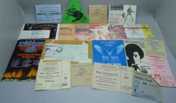 A selection of pop music tickets including Ozzy Osbourne, Motley Crew, Alex Harvey Band, Bad