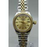 A lady's bi-metal Rolex Oyster Perpetual Date wristwatch, case back personalised, 'Elizabeth'