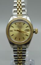 A lady's bi-metal Rolex Oyster Perpetual Date wristwatch, case back personalised, 'Elizabeth'