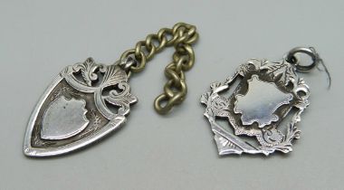 Two silver fob medals, Birmingham 1911 and Chester 1914, 21g