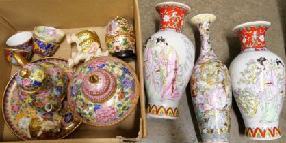 A collection of Oriental ceramics including an eggshell porcelain vase, a/f, (reglued), a