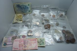 A box of British and foreign coins and bank notes