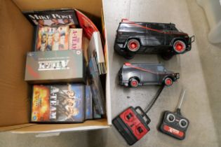 A collection of A-Team collectables including two remote control vehicles, DVDs, etc. **PLEASE