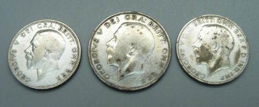 A 1925 half crown and two florins, 1925 and 1932