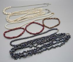 Baroque and freshwater pearl necklets and bracelets, (5+3)