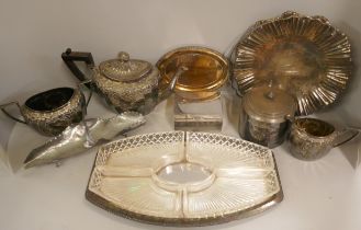 A box of plated ware and other metalwares