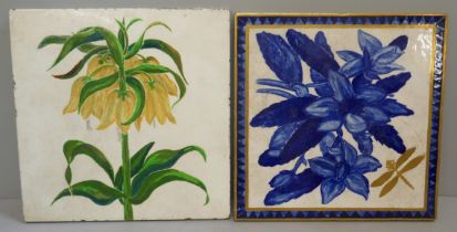 Two 19th Century hand painted tiles, Marr & Co.