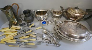 A collection of silver plated ware including Elkington and a collection of flatware