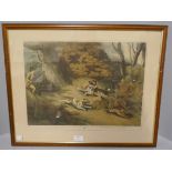 A collection of framed prints, hunting scenes