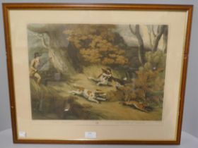 A collection of framed prints, hunting scenes