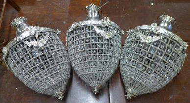 Three French Empire style pear drop chandeliers