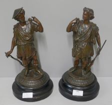A pair of early 20th Century French painted spelter figures