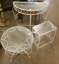 Three glass topped garden tables