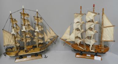 Two small model galleons