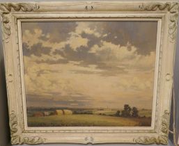 Clive Browne, Norfolk landscape, oil on canvas, labelverso, framed