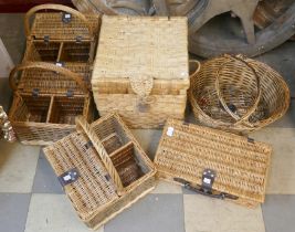 Six assorted wicker baskets and boxes