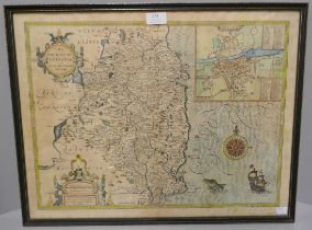 A 17th Century John Speed map of The Countie Of Leinster with The Citie Dublin Described, framed
