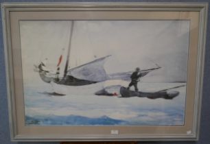 A large print of fishermen, framed