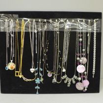 Eighteen necklaces and pendants and chains