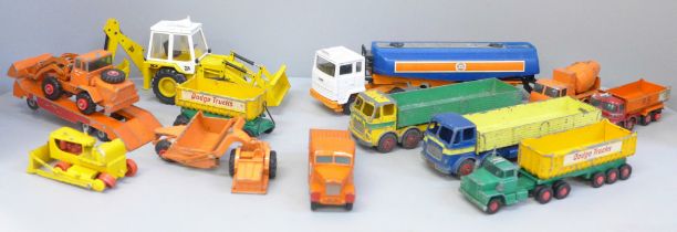 Die-cast model vehicles including two Dinky Leyland Octopus, Corgi Ford Truck and NZG JCB