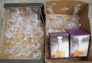 Two boxes of mixed glass including etched wine, cocktail and liqueur glasses, Luminarc wine glasses,