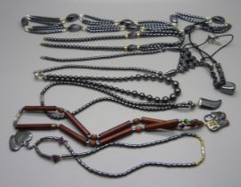 Eight hematite necklaces