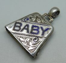 An Edwardian silver Baby rattle pendant, Birmingham 1906, with initials