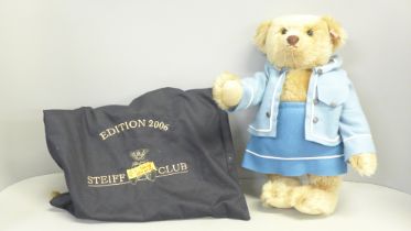 A Steiff limited edition 'Bagi' lady Teddy bear, plus bag/certificate, 33cm, gold plated button in