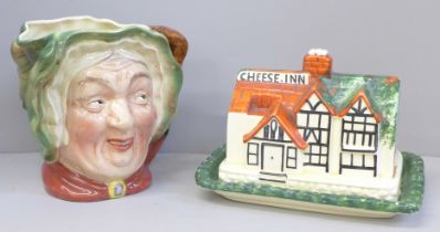 A Beswick Sairey Gamp character jug and a L & Sons cheese dish and cover