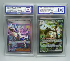 Two graded 9 scarlet and violet Pokemon cards