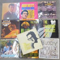 Rock n roll LP records including Buddy Holly Coral recordings (Coral and Greatest Hits Volume 2),
