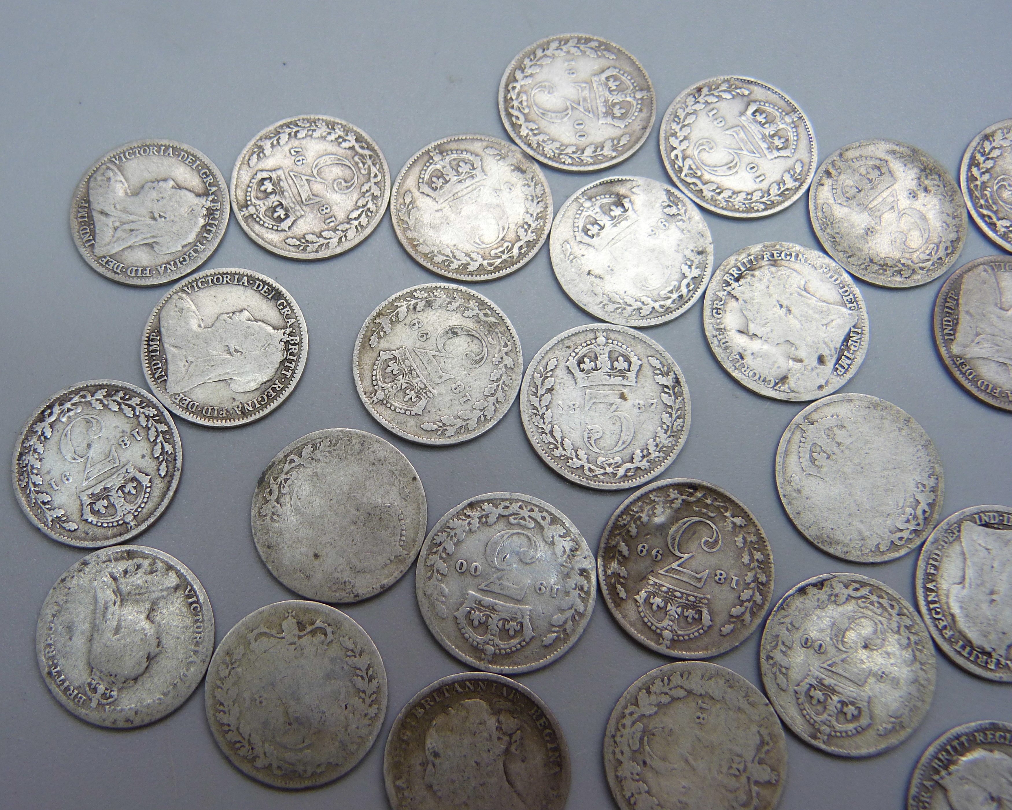 Thirty Victorian 3d coins, various dates, 39.6g - Image 3 of 3