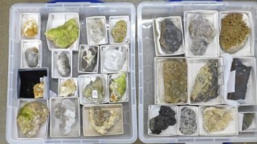 Two boxes of mineral samples and geodes, twenty-five, all identified