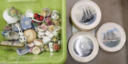 A set of twelve Gorch Fock West German tall ship plates with paperwork and decorative china