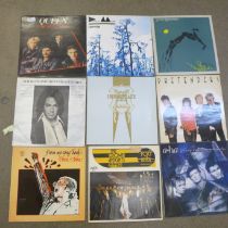 A collection of LP records including Queen, Depeche Mode, Pretenders, A-Ha, etc.